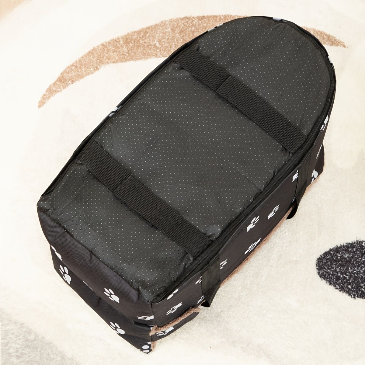 Portable Dog Carrier Dog Transport Box Furry Lining Dog Carrier High-Quality - Black - Size Regular - Image 4