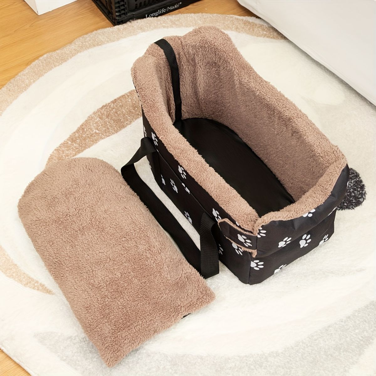 Portable Dog Carrier Dog Transport Box Furry Lining Dog Carrier High-Quality - Black - Size Regular - Image 7