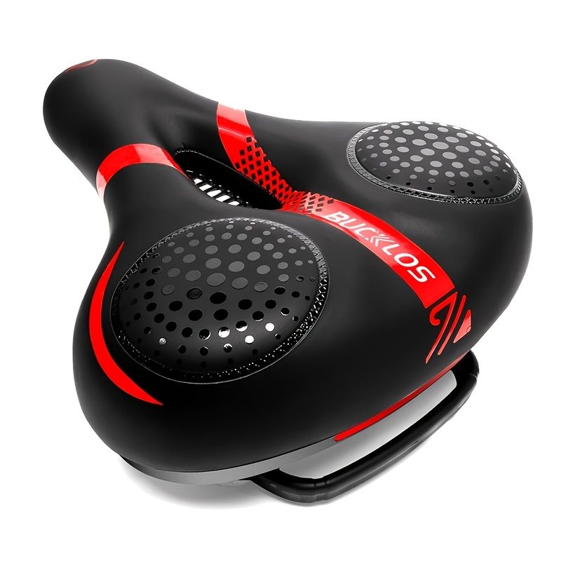 BUCKLOS saddle, wide cycling saddle, high-quality bike saddle, breathable bike saddle, black and red saddle, comfortable bike seat, durable bicycle saddle - Image 2