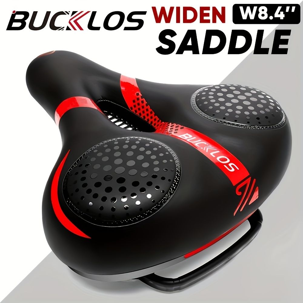 BUCKLOS saddle, wide cycling saddle, high-quality bike saddle, breathable bike saddle, black and red saddle, comfortable bike seat, durable bicycle saddle - Image 4