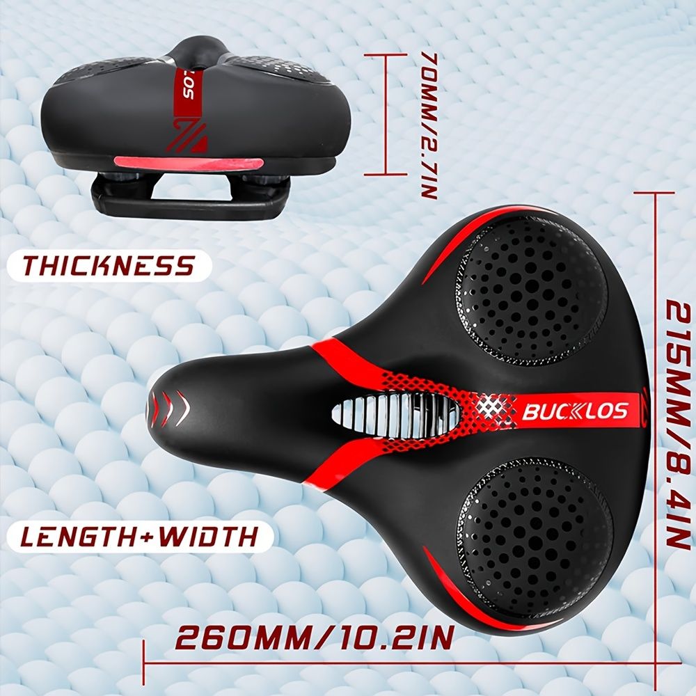 BUCKLOS saddle, wide cycling saddle, high-quality bike saddle, breathable bike saddle, black and red saddle, comfortable bike seat, durable bicycle saddle - Image 7