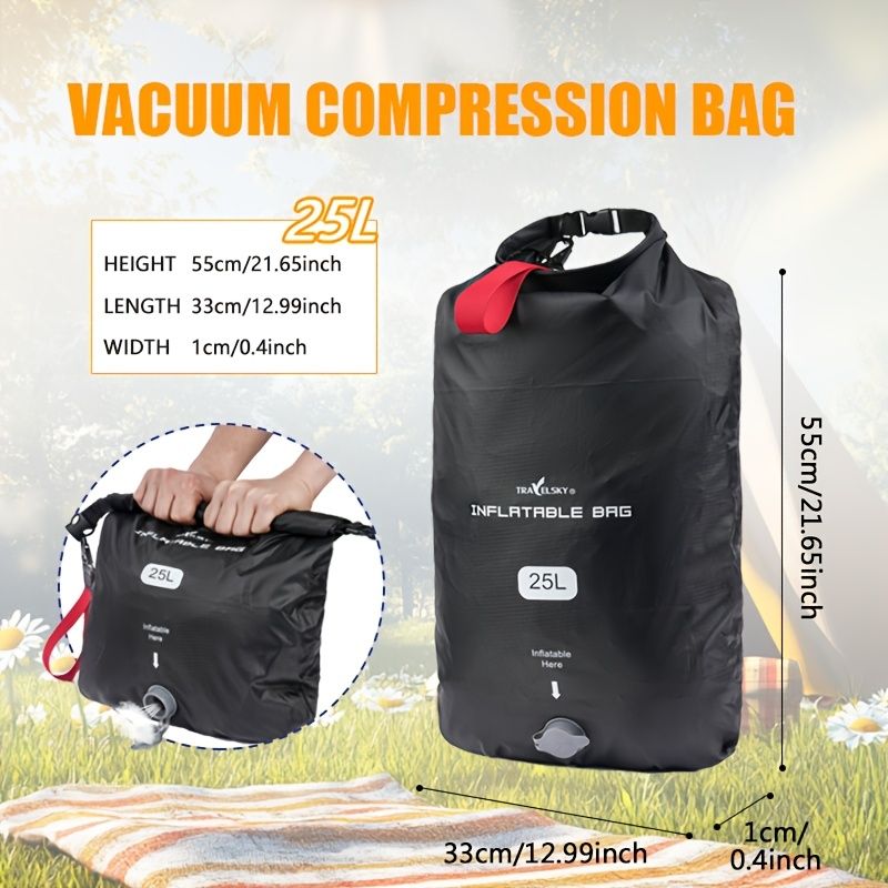 Black inflatable dry bag set, 25L dry bag, waterproof travel bag, inflatable waterproof bag, outdoor dry bag, camping gear, beach essentials, Australia travel accessories, water sports bag, dry bag 25 litre, cushioning dry bag, hiking bag - Image 7
