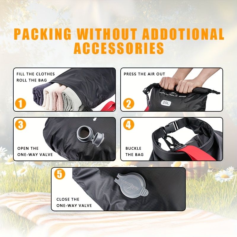 Black inflatable dry bag set, 25L dry bag, waterproof travel bag, inflatable waterproof bag, outdoor dry bag, camping gear, beach essentials, Australia travel accessories, water sports bag, dry bag 25 litre, cushioning dry bag, hiking bag - Image 8