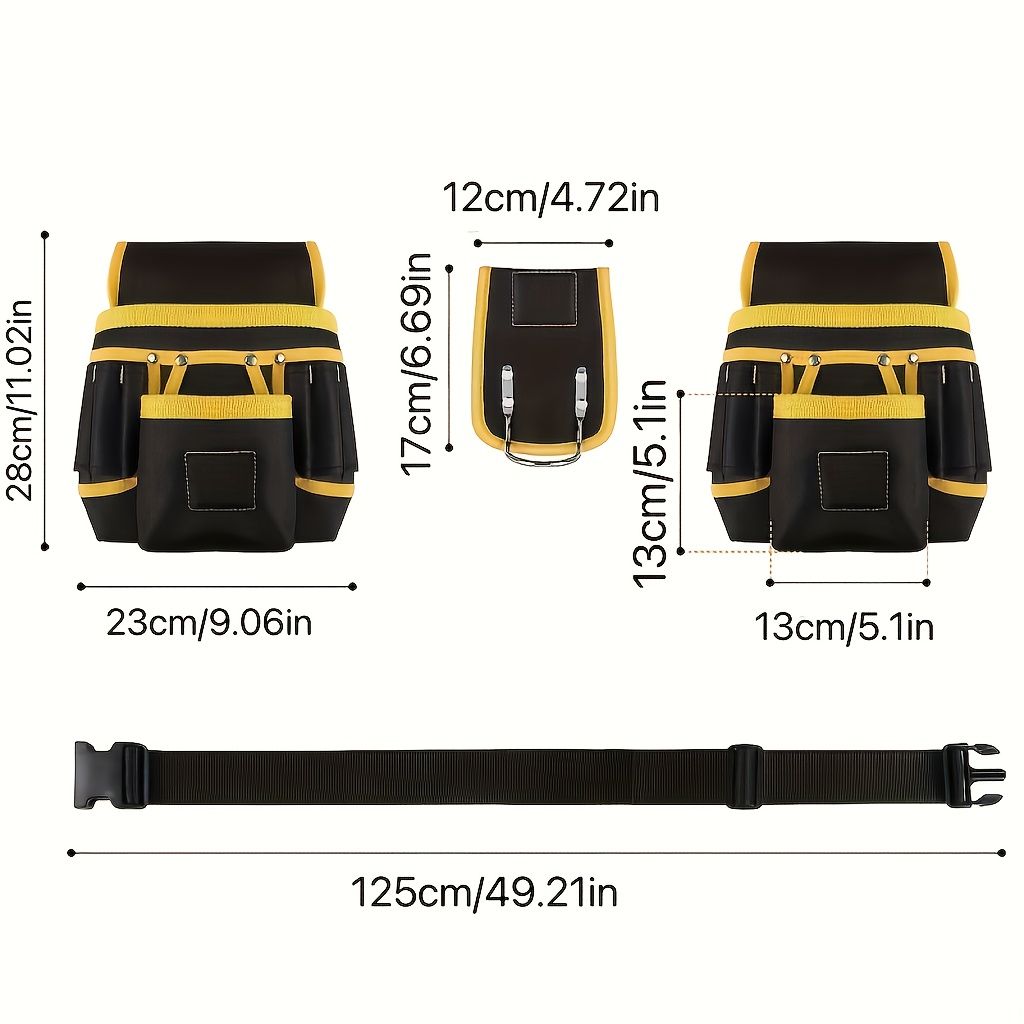 Black Yellow tool belt, industrial tools, work safety equipment, multiple pockets, durable tool belt, Australia - Image 3