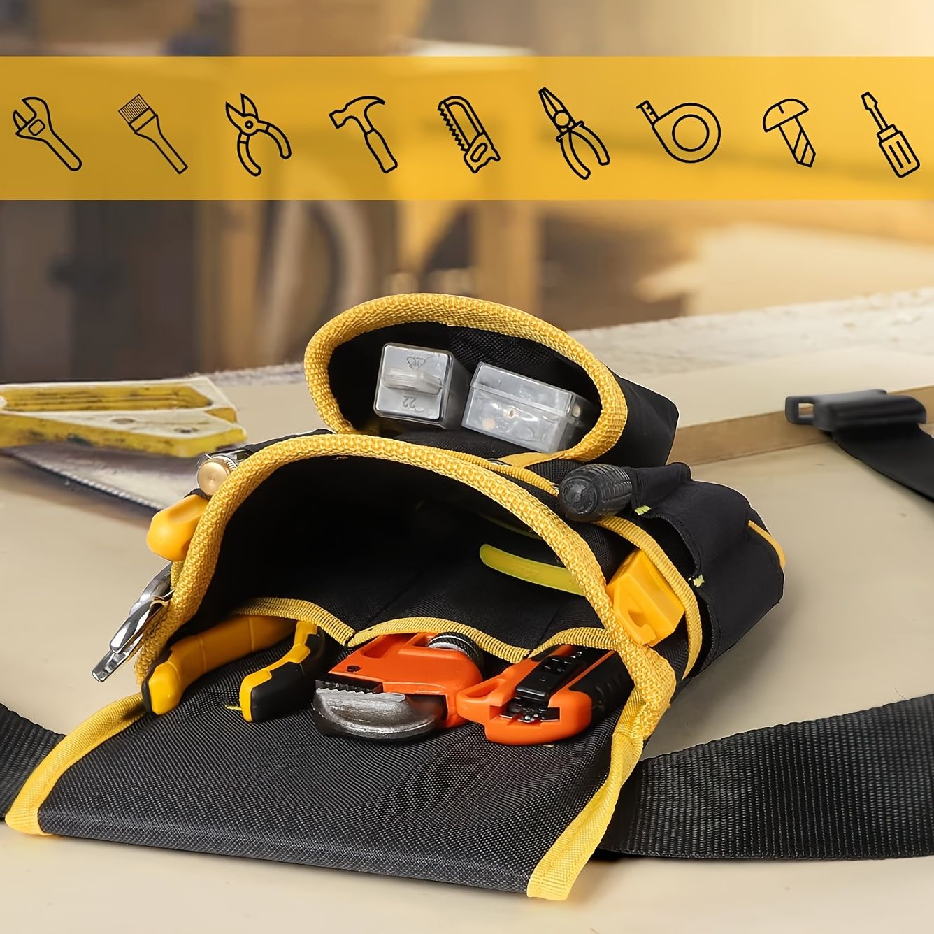 Black Yellow tool belt, industrial tools, work safety equipment, multiple pockets, durable tool belt, Australia - Image 6