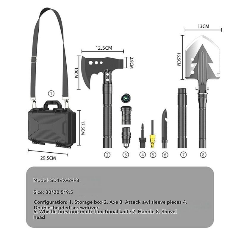 multifunctional entrenching shovel, axe set, outdoor camping, folding shovel, vehicle mounted tool, emergency kit, Australian outback, hiking tool, digging axe, bushcraft gear - Black - Size 2SD14X-26B-F8W - Image 7