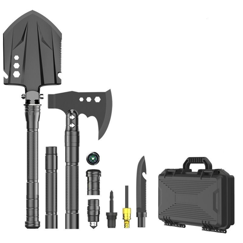 multifunctional entrenching shovel, axe set, outdoor camping, folding shovel, vehicle mounted tool, emergency kit, Australian outback, hiking tool, digging axe, bushcraft gear - Black - Size 6SD14-25J - Image 5