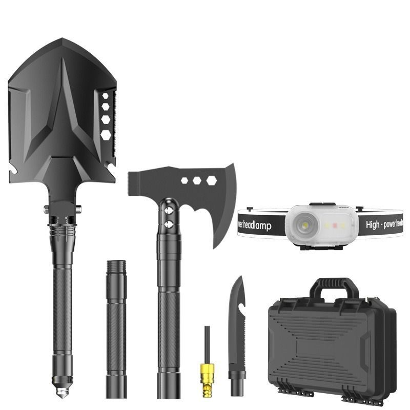 multifunctional entrenching shovel, axe set, outdoor camping, folding shovel, vehicle mounted tool, emergency kit, Australian outback, hiking tool, digging axe, bushcraft gear - Black - Size 7SD14-25JD - Image 1