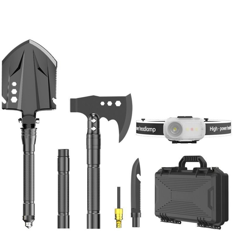 multifunctional entrenching shovel, axe set, outdoor camping, folding shovel, vehicle mounted tool, emergency kit, Australian outback, hiking tool, digging axe, bushcraft gear - Black - Size XD14-26B-F8 - Image 6