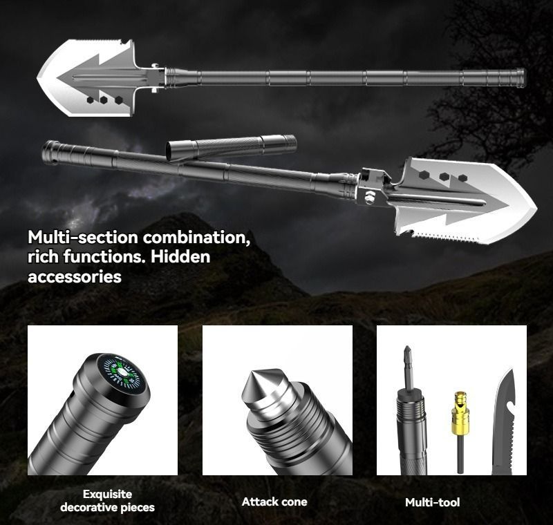 multifunctional entrenching shovel, axe set, outdoor camping, folding shovel, vehicle mounted tool, emergency kit, Australian outback, hiking tool, digging axe, bushcraft gear - Black - Size XD14-26B-F8 - Image 8