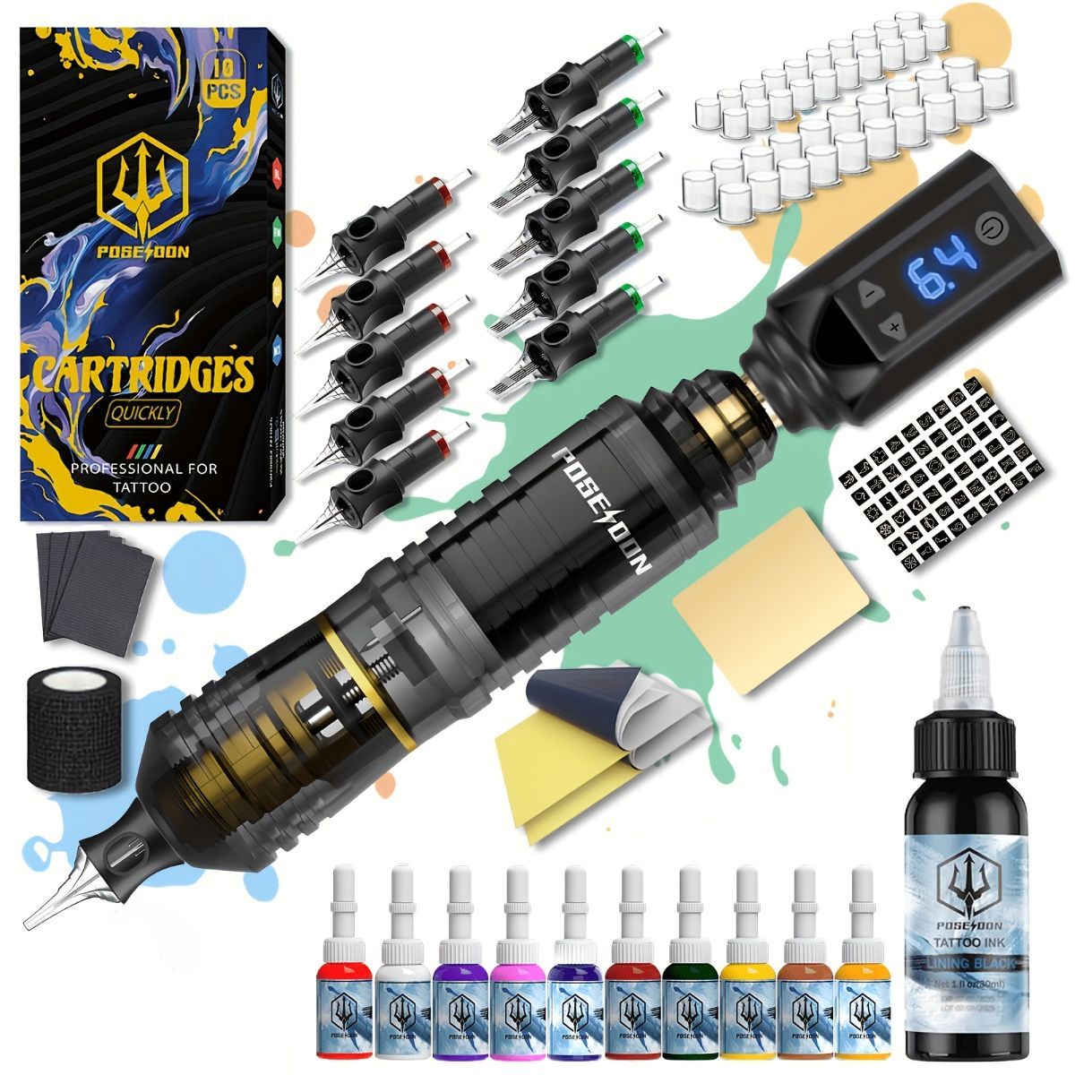 wireless tattoo machine, tattoo gun set, tattoo power supply, tattoo needles, tattoo ink, tattoo kit, beginner tattoo supplies, Australian tattoo equipment, tattoo needle kit, professional tattoo machine - Black - Size set - Image 1