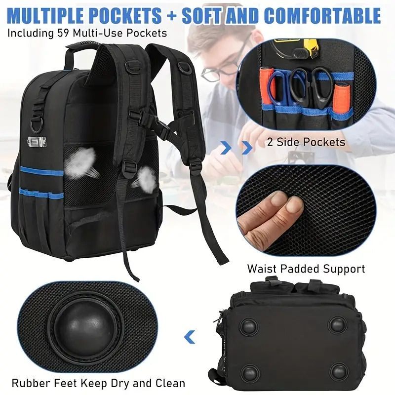 Tool Backpack Tool Storage Professional Tool Bag DIY Tool Backpack Tool - Black - Size regular - Image 3
