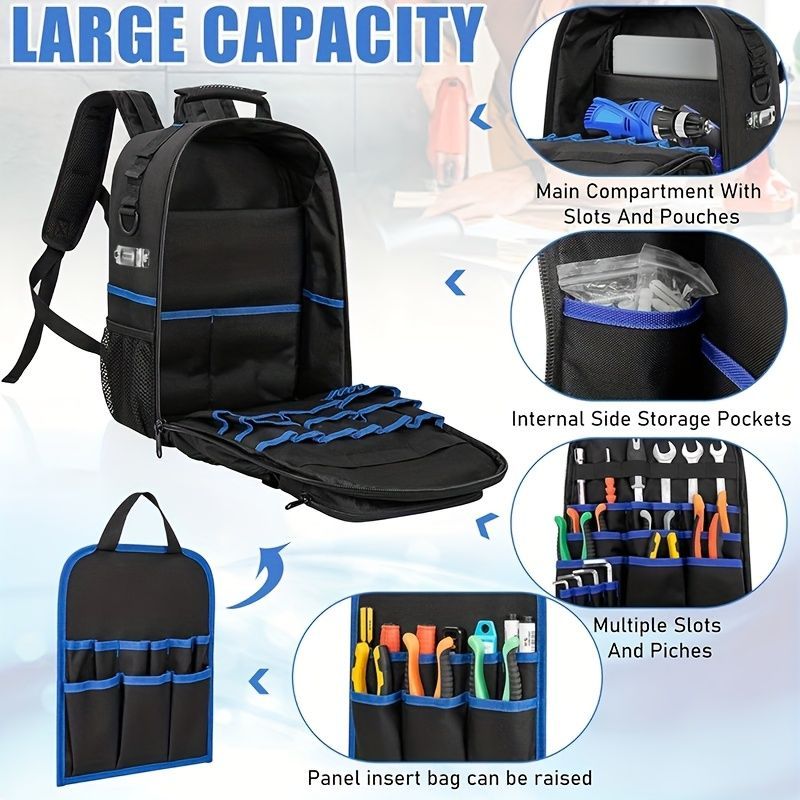 Tool Backpack Tool Storage Professional Tool Bag DIY Tool Backpack Tool - Black - Size regular - Image 5