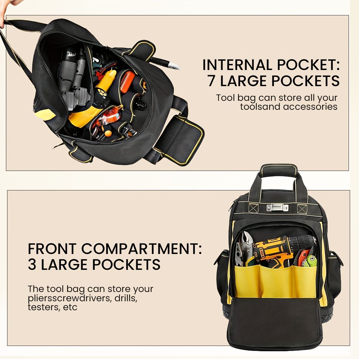 Tool Backpack Durable Tool Bag Organised Tool Storage Professional Tool - Black - Size regular - Image 4