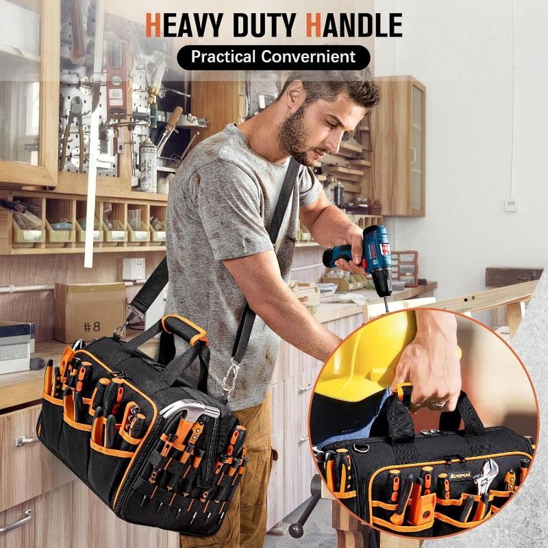 Tool Bag Heavy-Duty Tool Storage Multiple Compartments Durable Tool Bag - Black - Size regular - Image 2