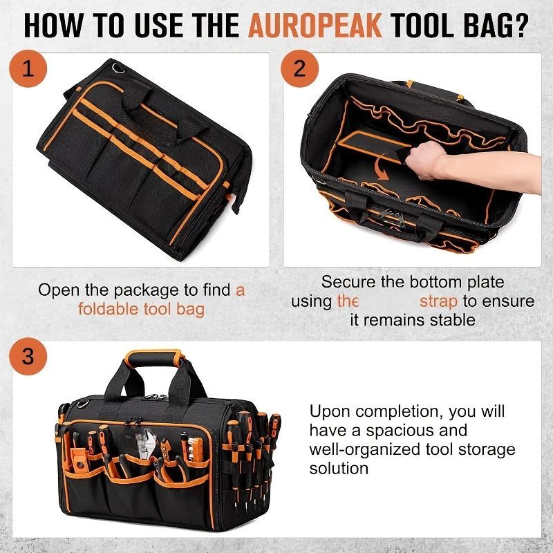 Tool Bag Heavy-Duty Tool Storage Multiple Compartments Durable Tool Bag - Black - Size regular - Image 3