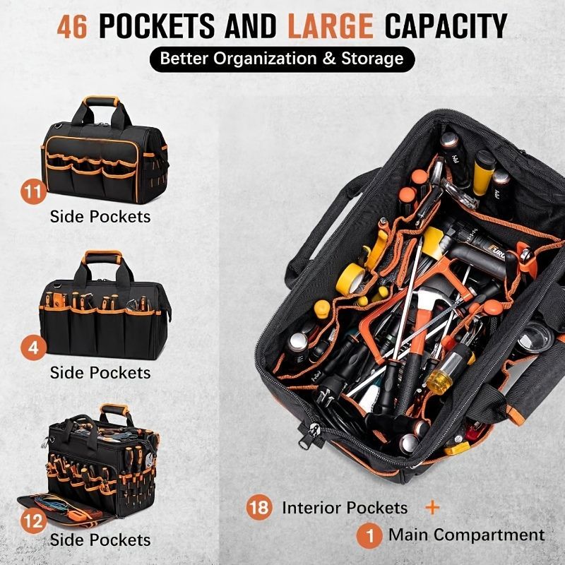 Tool Bag Heavy-Duty Tool Storage Multiple Compartments Durable Tool Bag - Black - Size regular - Image 6