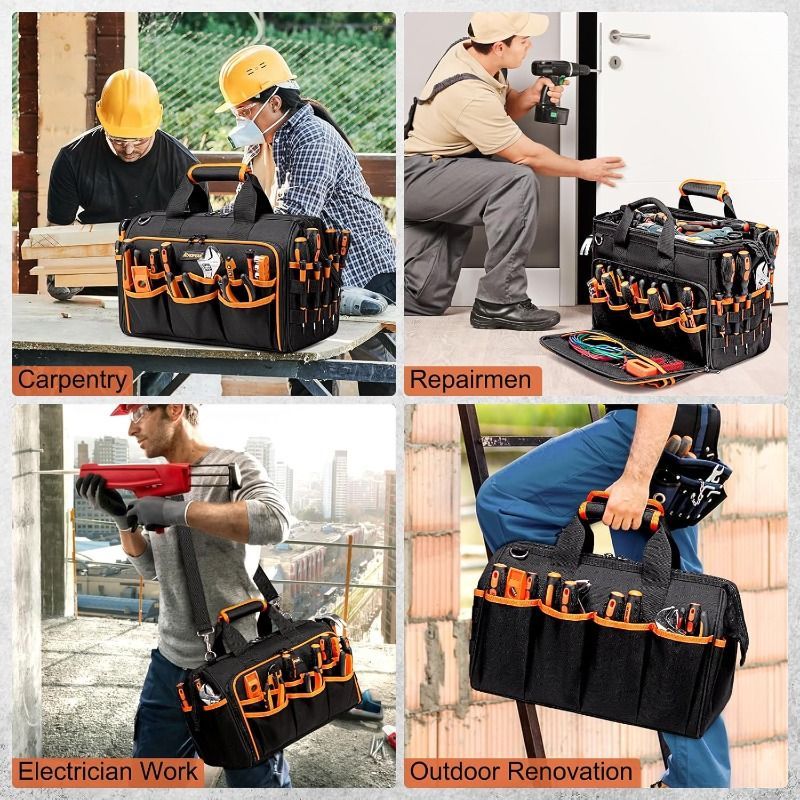 Tool Bag Heavy-Duty Tool Storage Multiple Compartments Durable Tool Bag - Black - Size regular - Image 7
