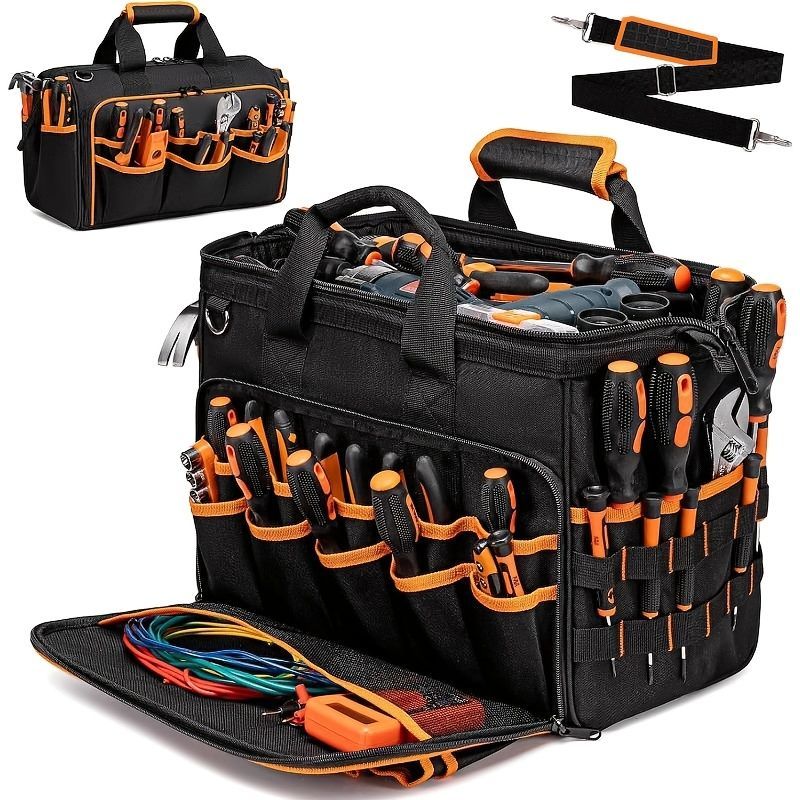 Tool Bag Heavy-Duty Tool Storage Multiple Compartments Durable Tool Bag - Black - Size regular - Image 8
