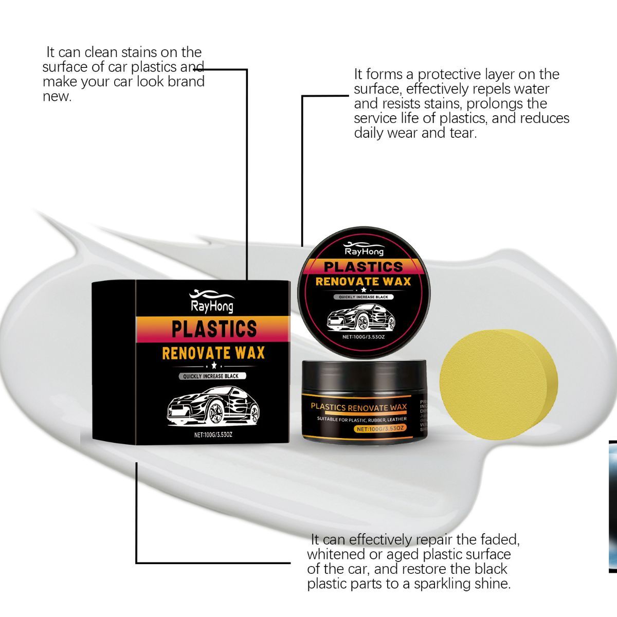 Car Plastic Renovate Wax Australian Car Care Plastic Restoration Wax Car Trim - White - Size 100g-2pcs - Image 2