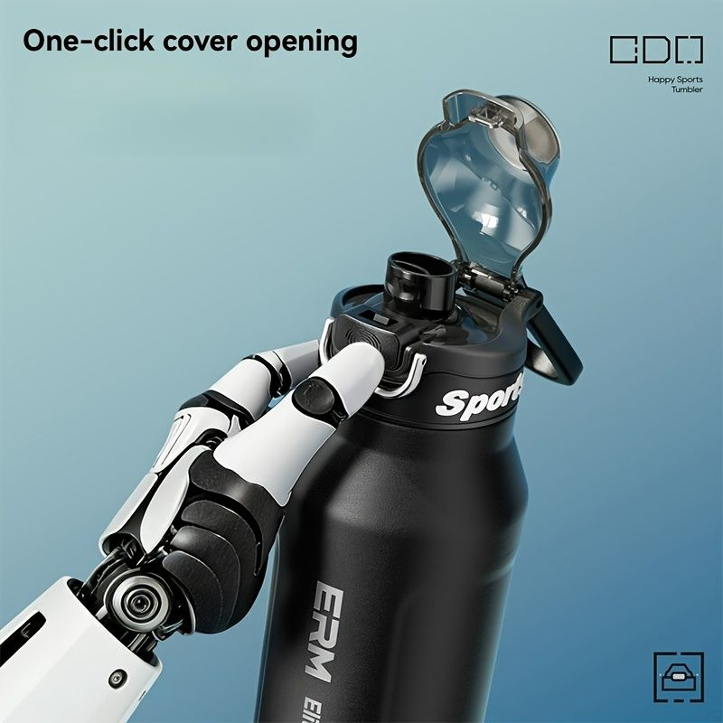Black insulated water bottle, sports bottle 1000ml, 316 stainless steel bottle, one-click water bottle, gym water bottle Australia, BPA-free bottle, vacuum insulated, leak-proof water bottle - Image 1