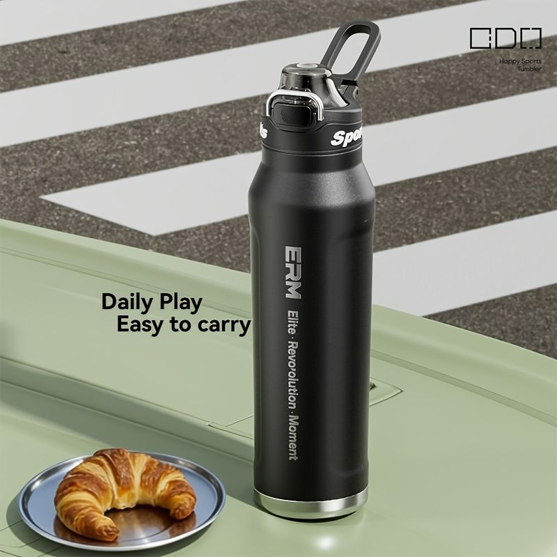 Black insulated water bottle, sports bottle 1000ml, 316 stainless steel bottle, one-click water bottle, gym water bottle Australia, BPA-free bottle, vacuum insulated, leak-proof water bottle - Image 2