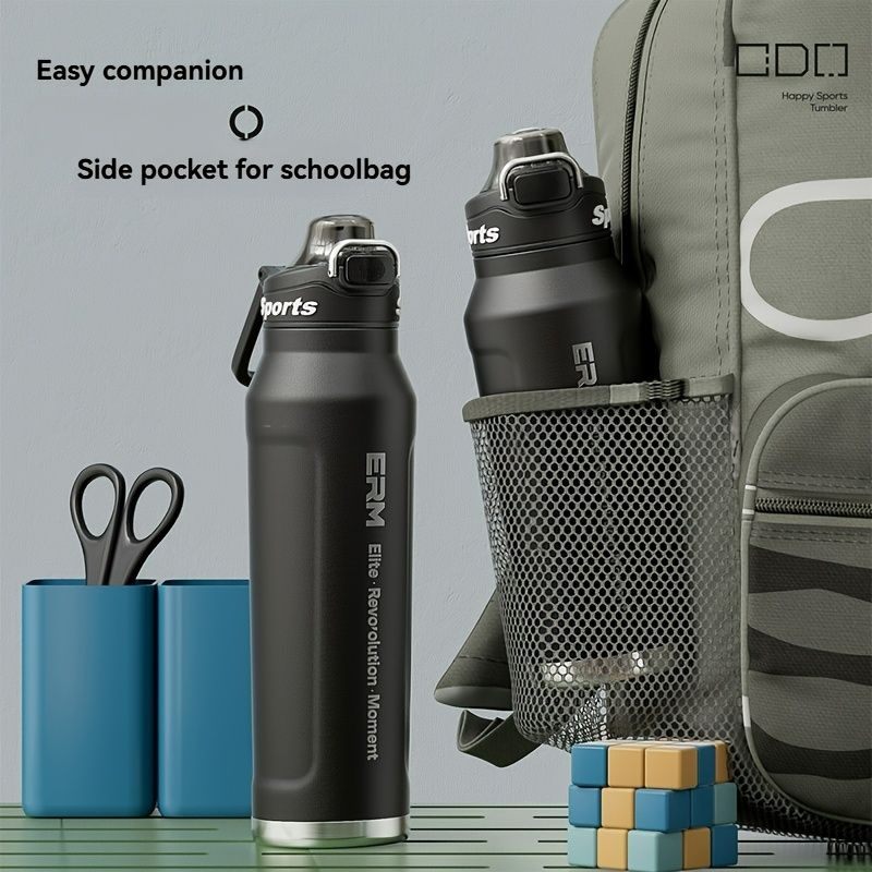 Black insulated water bottle, sports bottle 1000ml, 316 stainless steel bottle, one-click water bottle, gym water bottle Australia, BPA-free bottle, vacuum insulated, leak-proof water bottle - Image 8