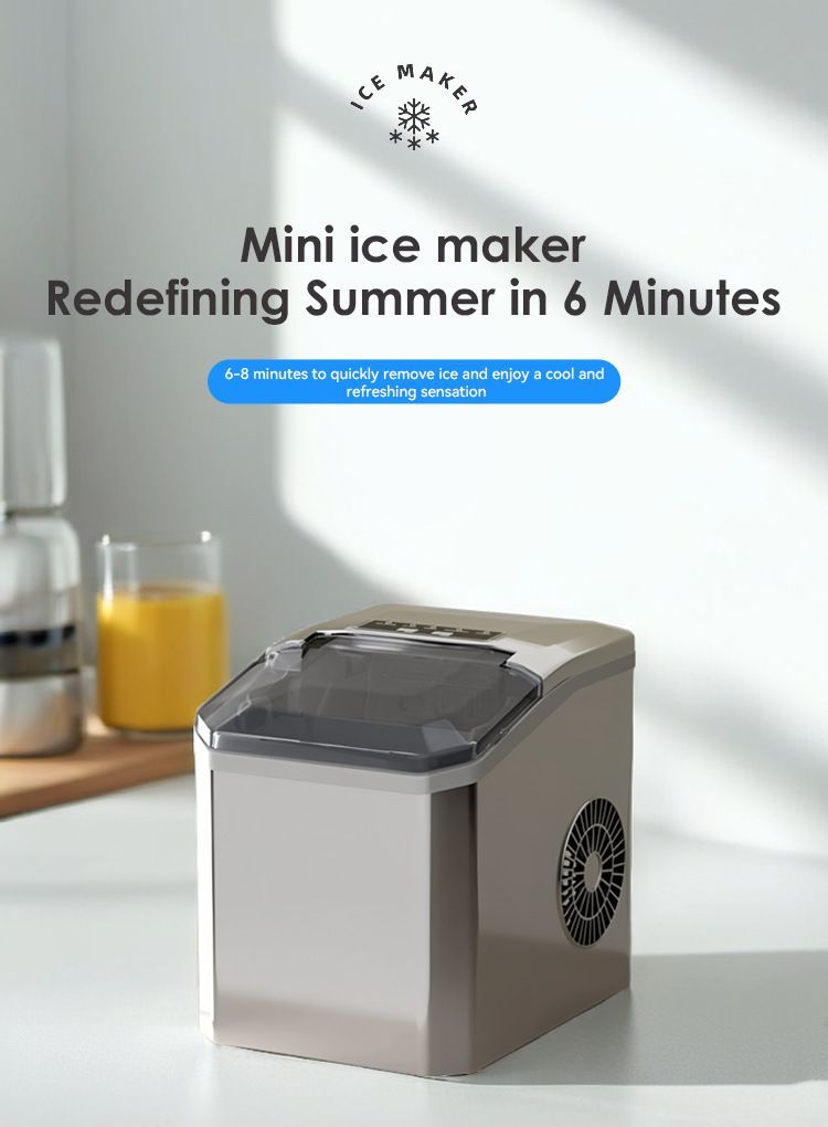 mini ice maker, household ice maker, portable ice maker, desktop ice maker, automatic ice maker, smart ice maker, bullet ice maker, dormitory ice maker, Australia, summer, small appliance, countertop ice machine - Silver - Size Australian Standard - Image 4