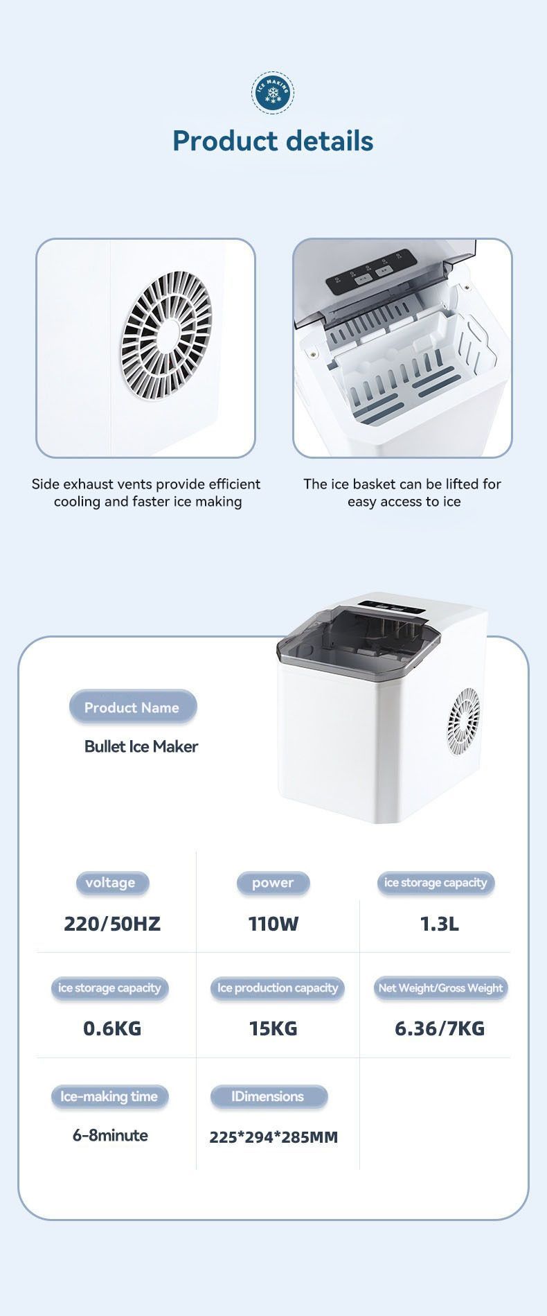 mini ice maker, household ice maker, portable ice maker, desktop ice maker, automatic ice maker, smart ice maker, bullet ice maker, dormitory ice maker, Australia, summer, small appliance, countertop ice machine - White - Size Australian Standard - Image 5