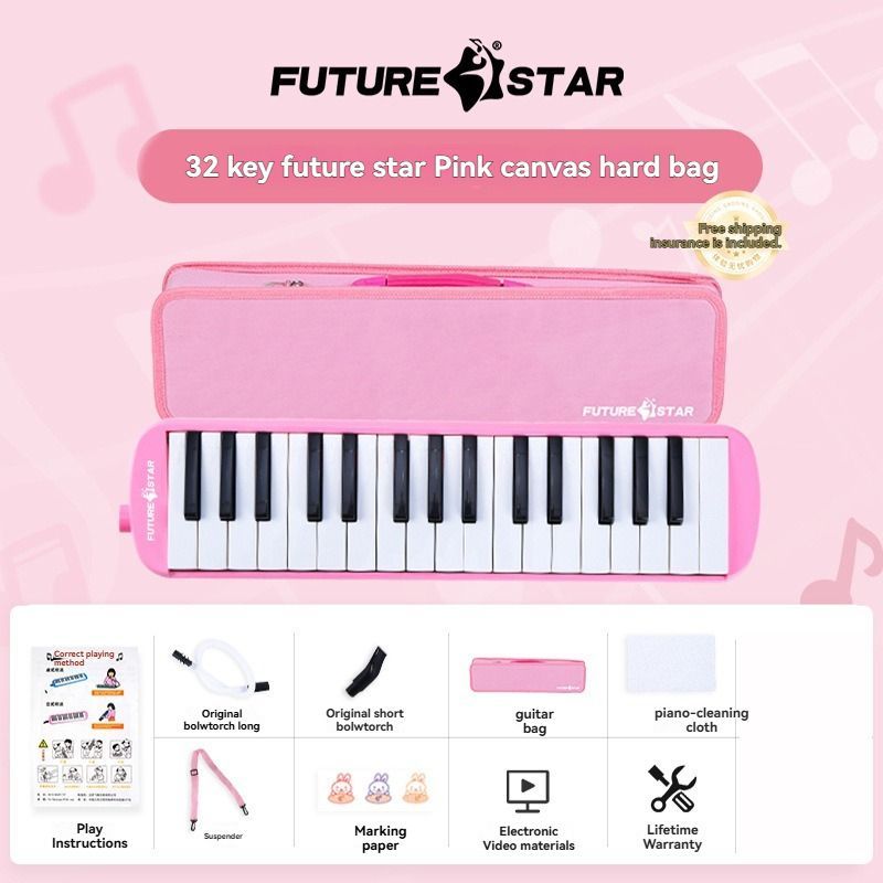 32-key melodica, student melodica, children melodica, beginner musical instrument, classroom instrument, melodica with blow-tube, melodica with mouthpiece, kids keyboard harmonica, school music supply, melodica for kids Australia - Pink - Size 32 - Image 1
