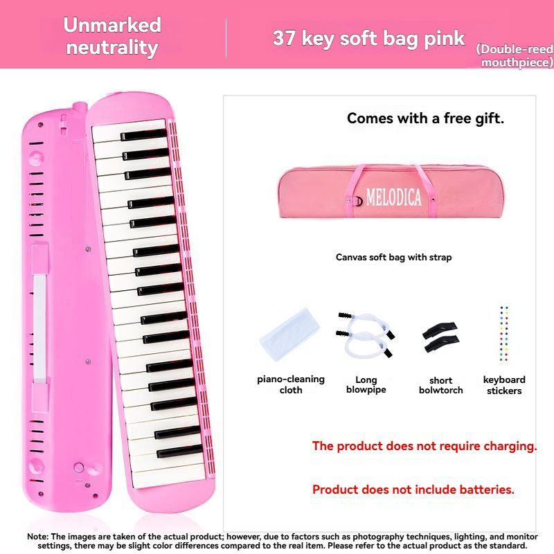 37-key mouth blown pipe, classroom musical instrument, blowing nozzle, base support, drainage function, Australian music education, classroom pipe with drainage, easy play wind instrument - Pink - Size 37 - Image 1