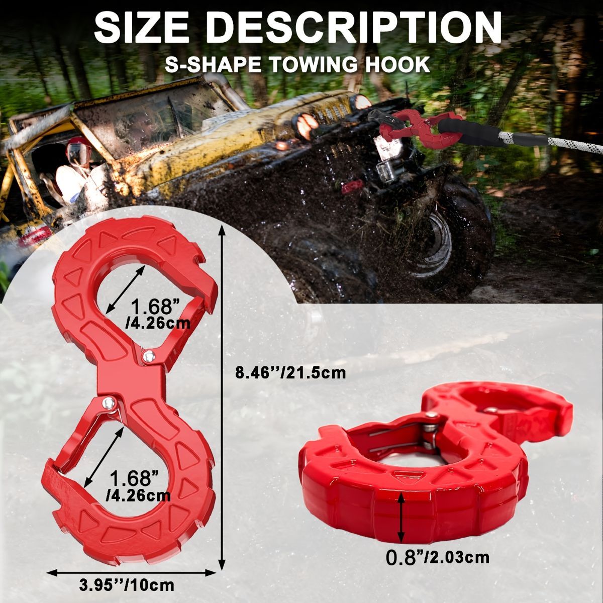 red heavy-duty S-shaped trailer tow hook, G80 steel, 14968.55 kg load capacity, off-road rescue, truck towing, SUV tow hook, vehicle recovery, self-locking tongue - Blue - Size S - Image 8