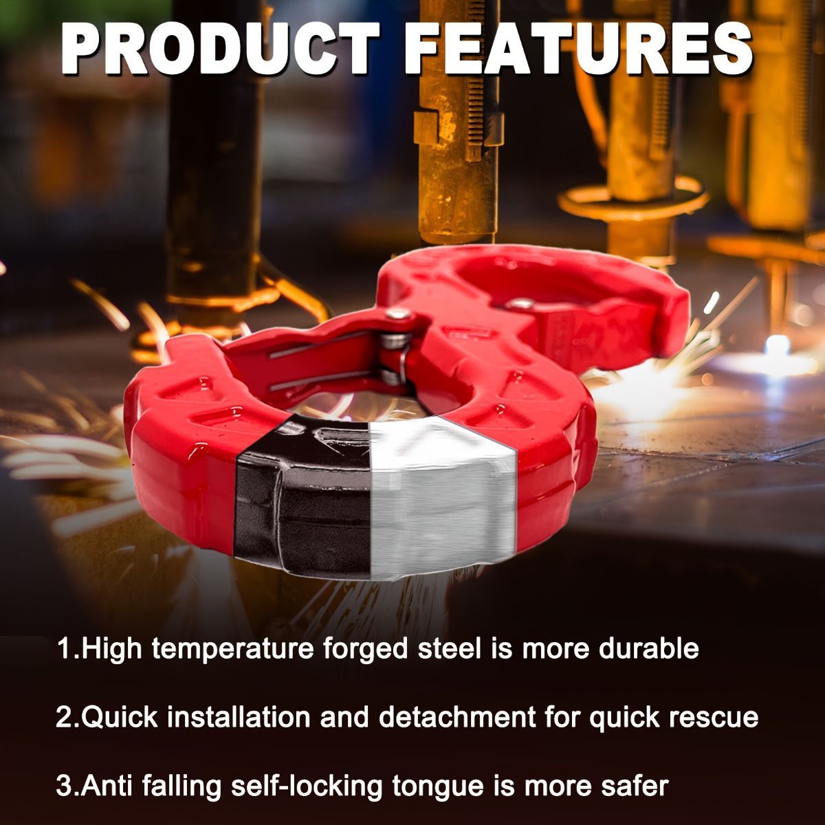 red heavy-duty S-shaped trailer tow hook, G80 steel, 14968.55 kg load capacity, off-road rescue, truck towing, SUV tow hook, vehicle recovery, self-locking tongue - Orange - Size S - Image 3