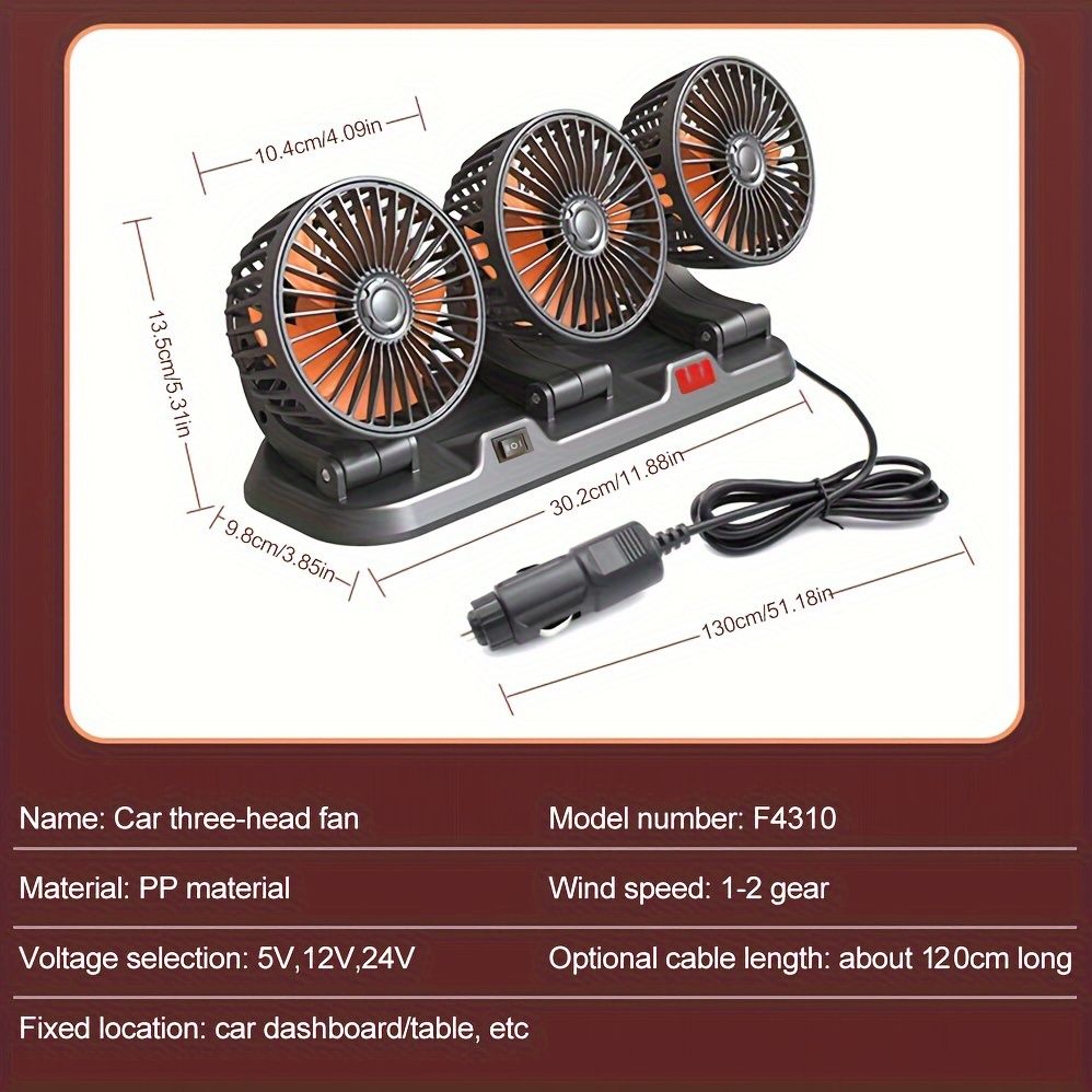 3-Head Car Circulating Fan with Multi-Directional Airflow - Image 7