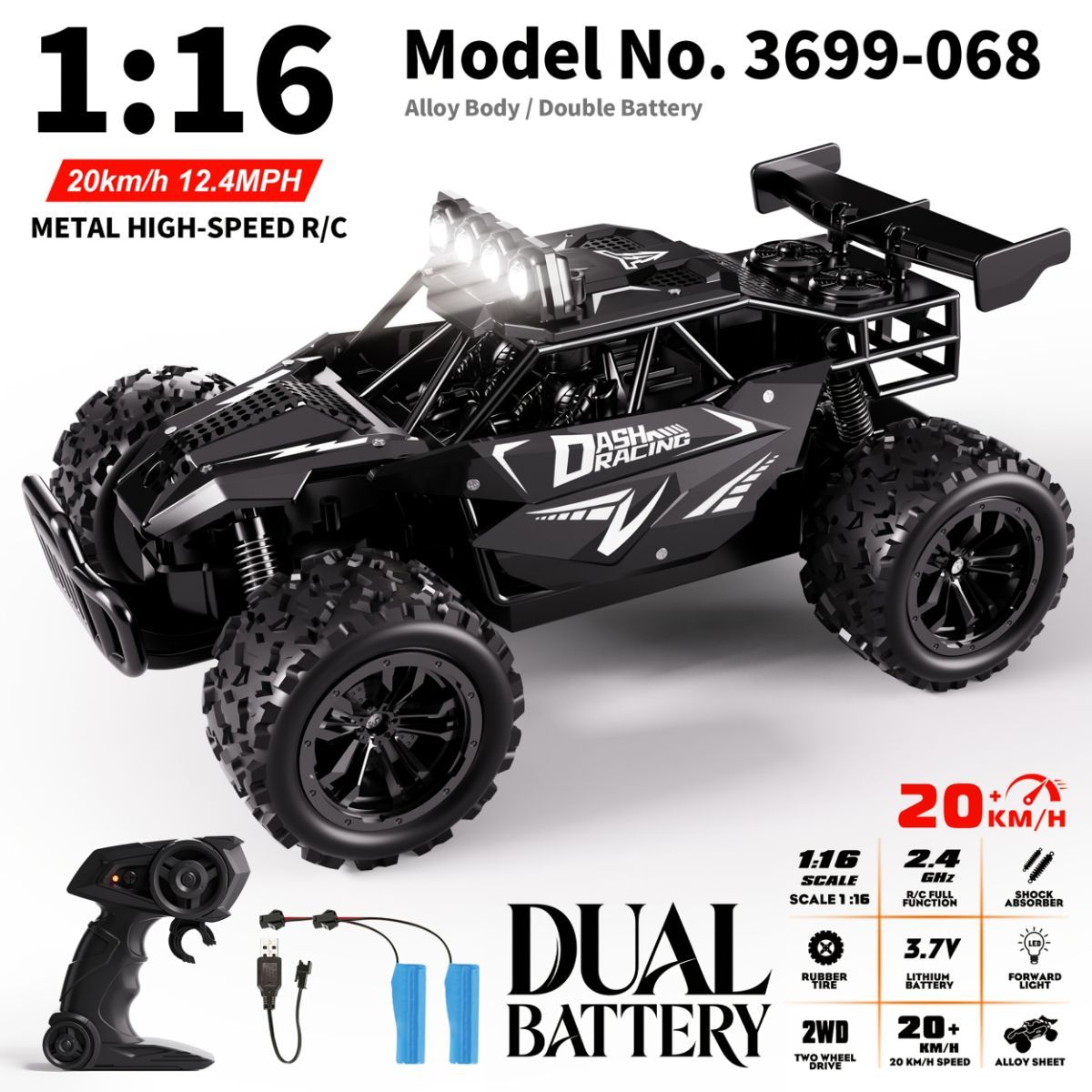1:16 metal RC car, high-speed drifting, off-road racing car, boys toy car, 2.4GHz remote control, outdoor play toy, drift car, remote control car for kids, Australian toy - Black - Size variable speed - Image 1