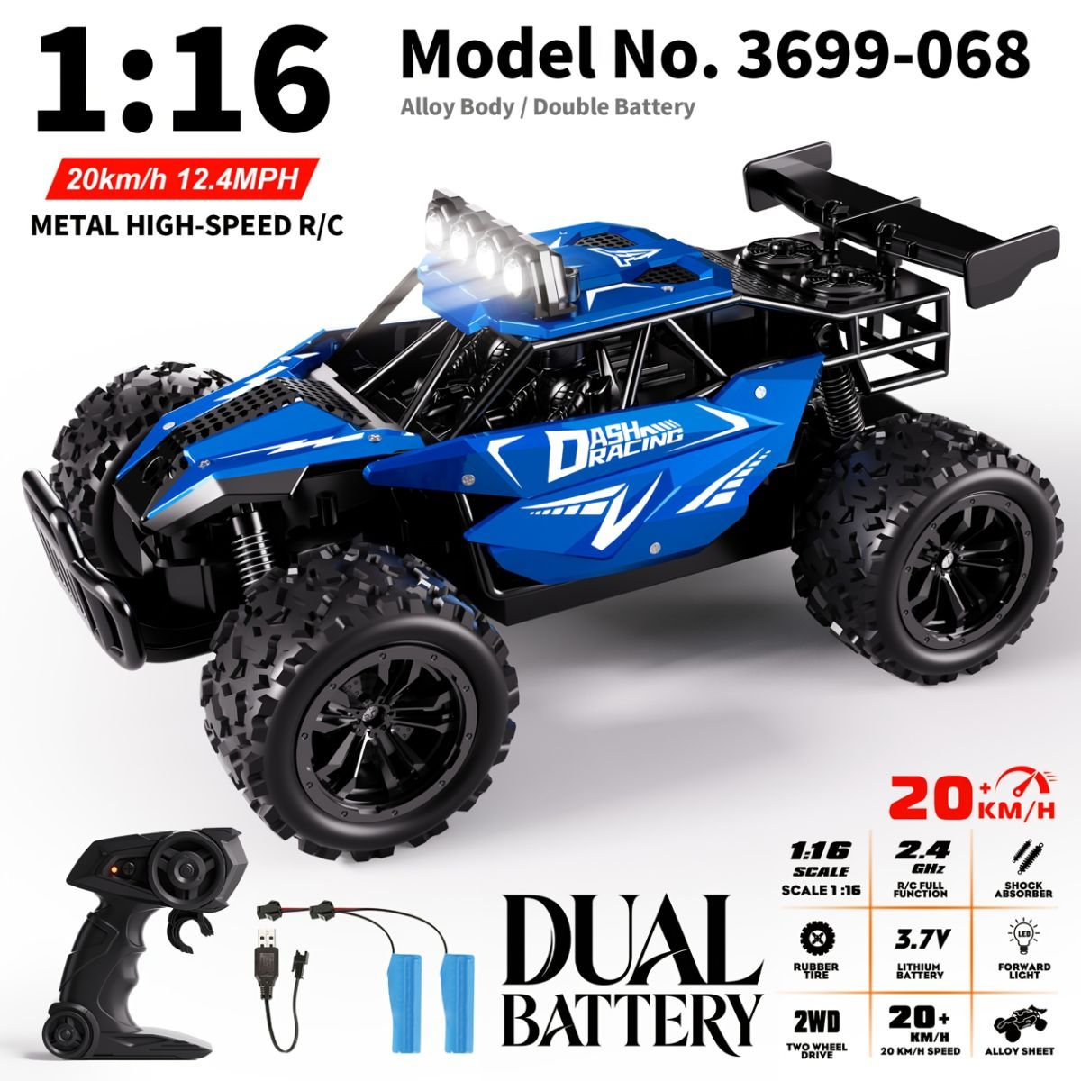 1:16 metal RC car, high-speed drifting, off-road racing car, boys toy car, 2.4GHz remote control, outdoor play toy, drift car, remote control car for kids, Australian toy - Blue - Size variable speed - Image 1