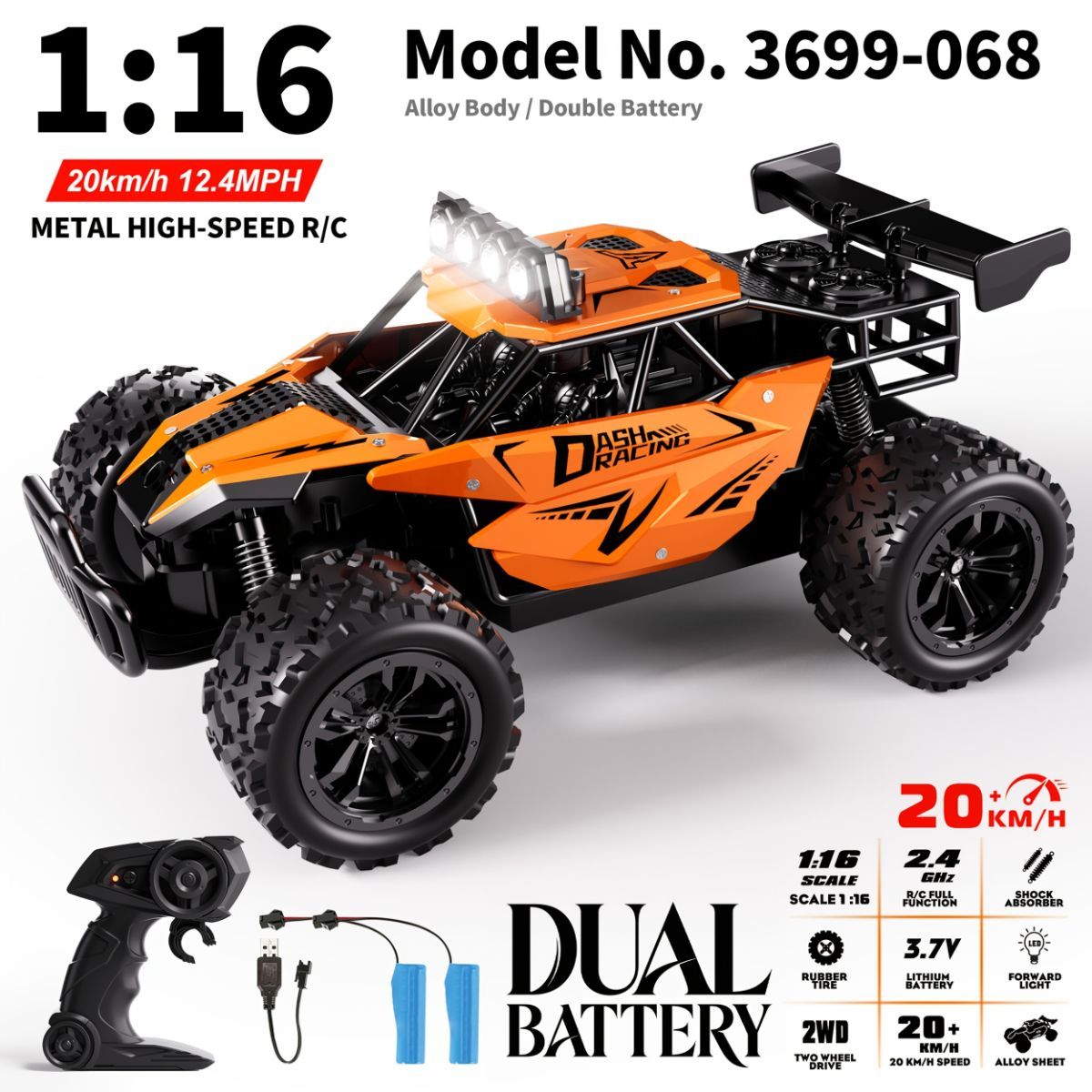 1:16 metal RC car, high-speed drifting, off-road racing car, boys toy car, 2.4GHz remote control, outdoor play toy, drift car, remote control car for kids, Australian toy - Orange - Size variable speed - Image 1