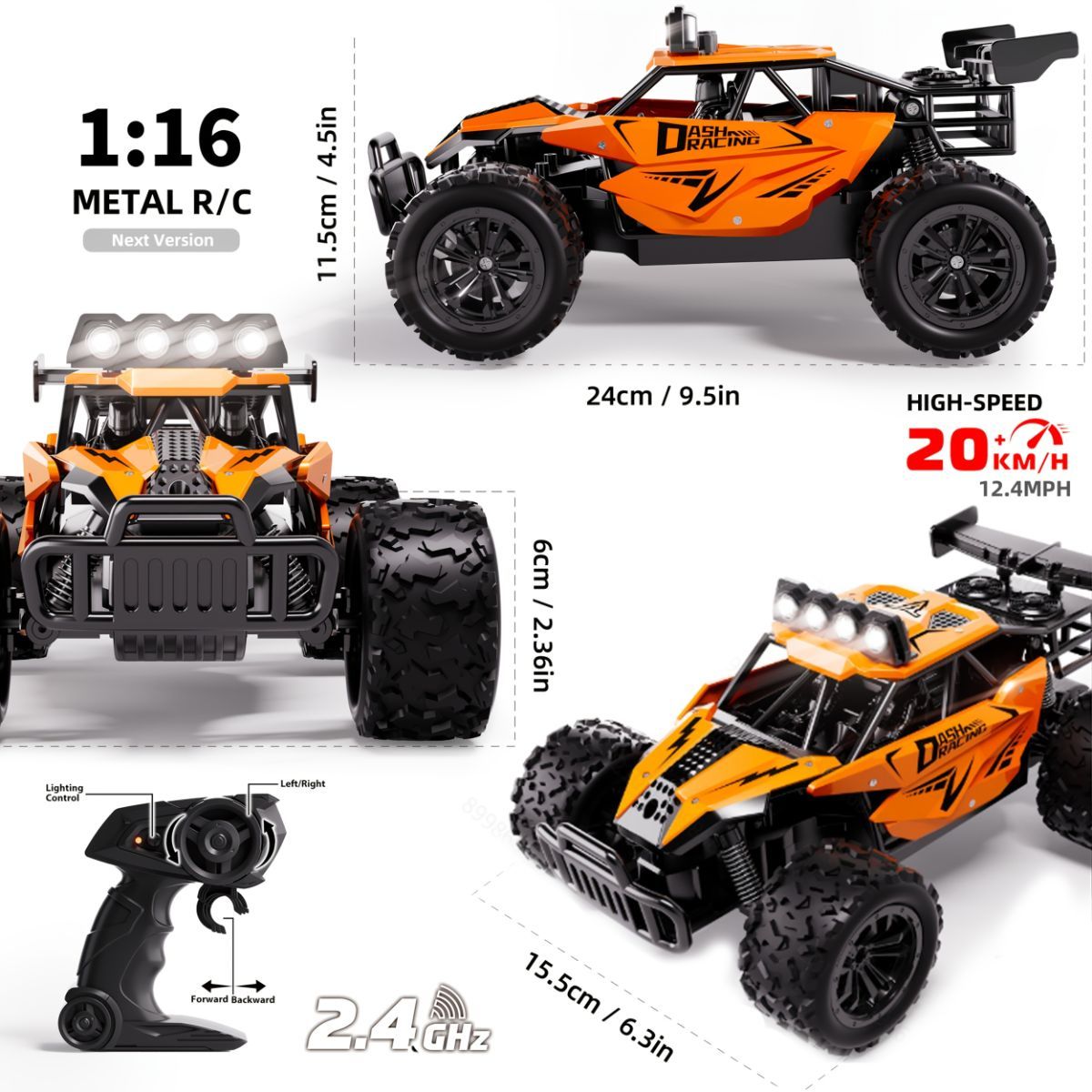 1:16 metal RC car, high-speed drifting, off-road racing car, boys toy car, 2.4GHz remote control, outdoor play toy, drift car, remote control car for kids, Australian toy - Orange - Size variable speed - Image 2