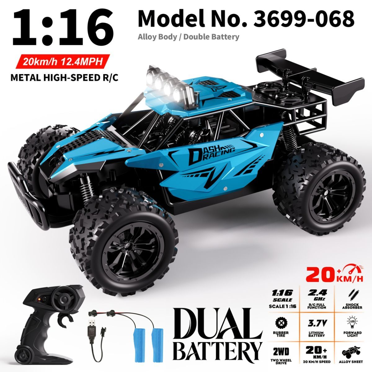 1:16 metal RC car, high-speed drifting, off-road racing car, boys toy car, 2.4GHz remote control, outdoor play toy, drift car, remote control car for kids, Australian toy - Turquoise - Size variable speed - Image 6