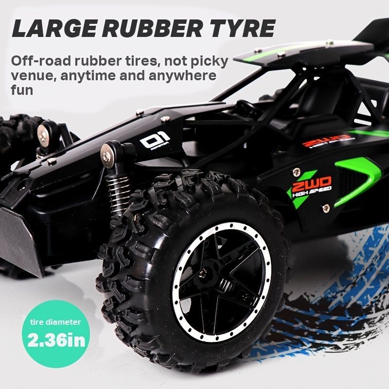 2.4G remote control car, high-speed off-road car, remote control toy for kids, four-wheel drive car, RC car with lights, outdoor toy Australia, gift for kids - Green - Size Dual-batteries - Image 5