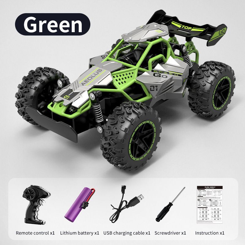 2.4G remote control car, high-speed off-road car, remote control toy for kids, four-wheel drive car, RC car with lights, outdoor toy Australia, gift for kids - Green - Size Three-electric systems - Image 1