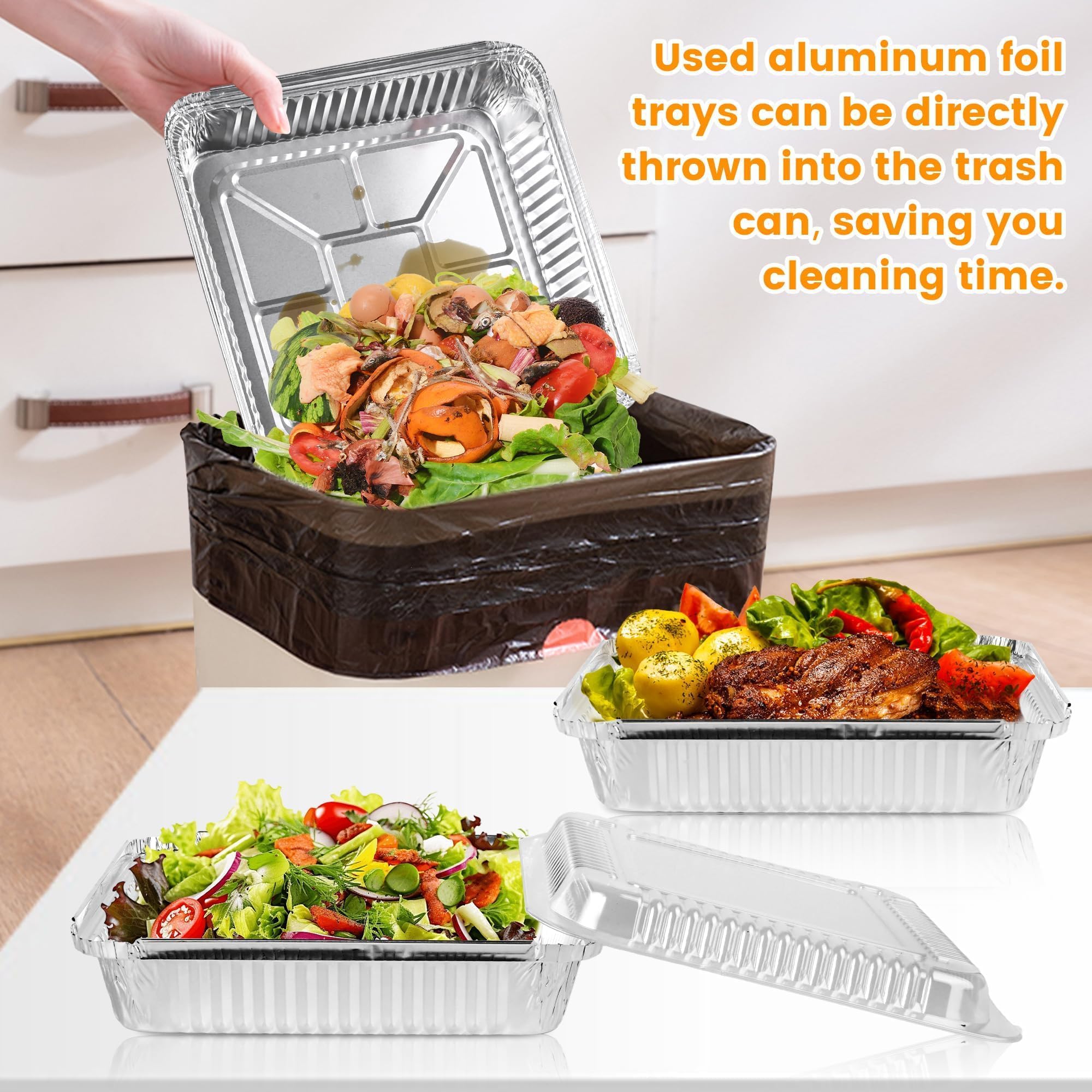 40 Pack 8x8 Inch (Approx. 20.3 x 20.3 cm) Aluminum Pans with Clear Plastic Lids - Square Baking Cake Pans - Foil Pans with Lids - Disposable Food Containers Ideal for Cooking, Heating, Storing, and Food Preparation - Image 3
