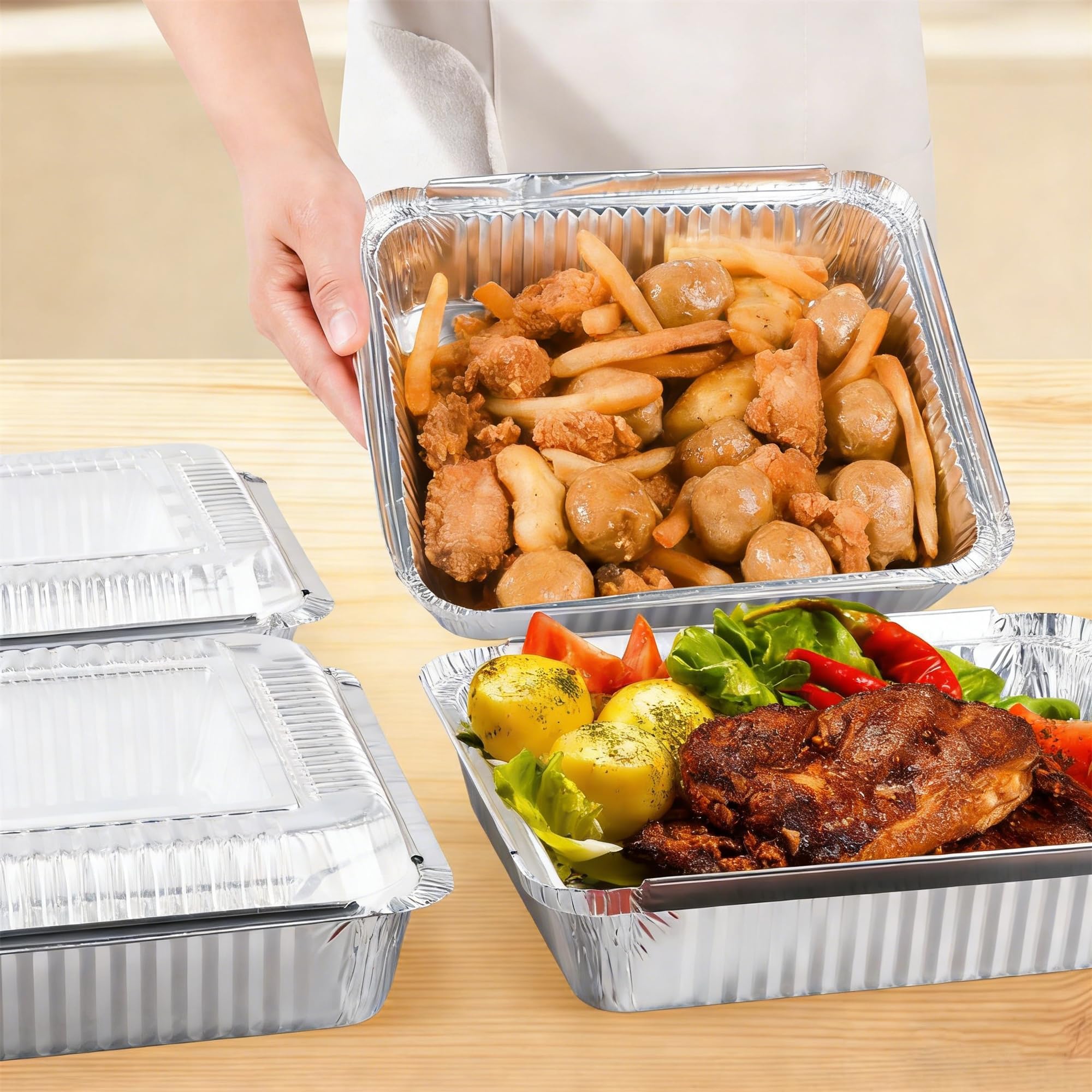 40 Pack 8x8 Inch (Approx. 20.3 x 20.3 cm) Aluminum Pans with Clear Plastic Lids - Square Baking Cake Pans - Foil Pans with Lids - Disposable Food Containers Ideal for Cooking, Heating, Storing, and Food Preparation - Image 5
