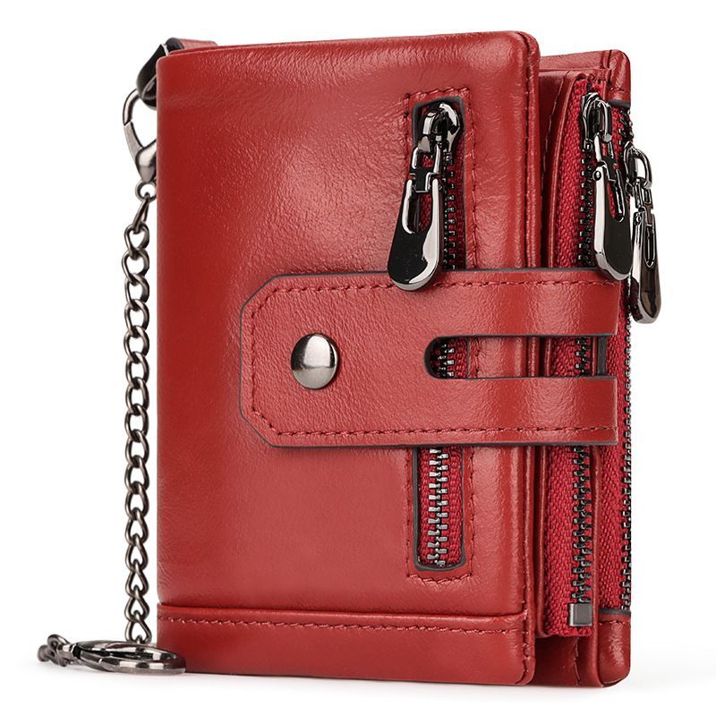 men's genuine leather wallet, RFID-blocking wallet, short men's wallet, multi-card slot wallet, multiple zipper coin pocket wallet - Black - Size L - Image 5