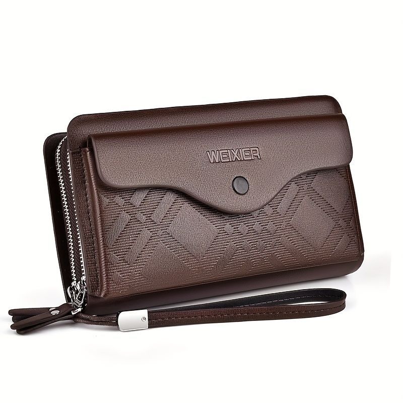men's business clutch bag, large capacity handbag, double zipper wallet, multi card slots purse, PU leather men's accessory, waterproof men's bag, Australian professional clutch, executive clutch bag - Black - Size M - Image 2
