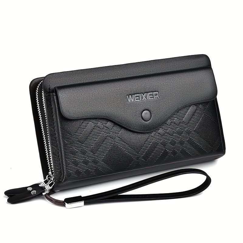 men's business clutch bag, large capacity handbag, double zipper wallet, multi card slots purse, PU leather men's accessory, waterproof men's bag, Australian professional clutch, executive clutch bag - Dark Brown - Size M - Image 3