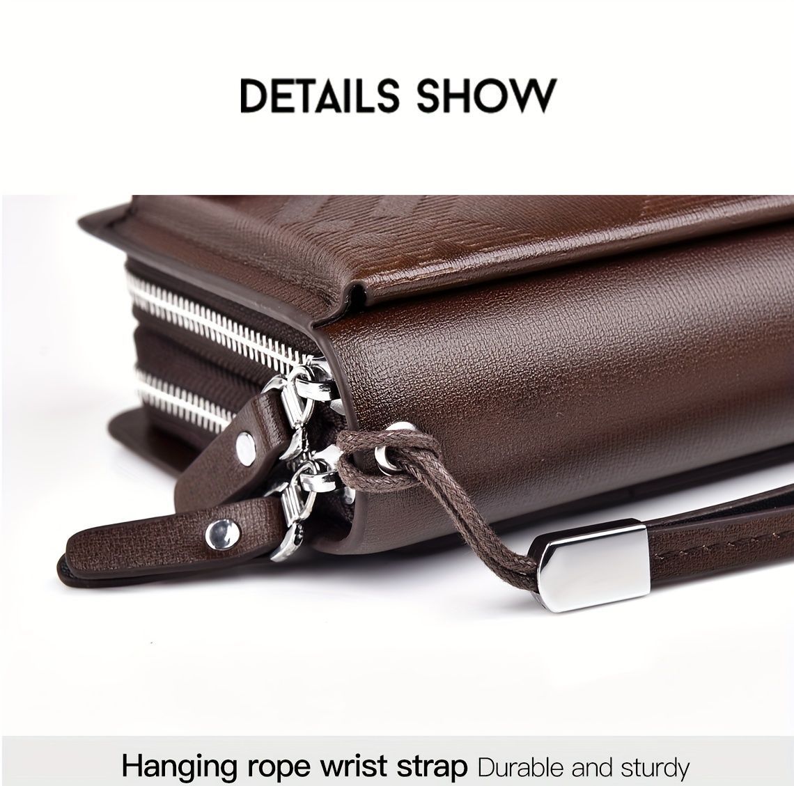 men's business clutch bag, large capacity handbag, double zipper wallet, multi card slots purse, PU leather men's accessory, waterproof men's bag, Australian professional clutch, executive clutch bag - Dark Brown - Size M - Image 4