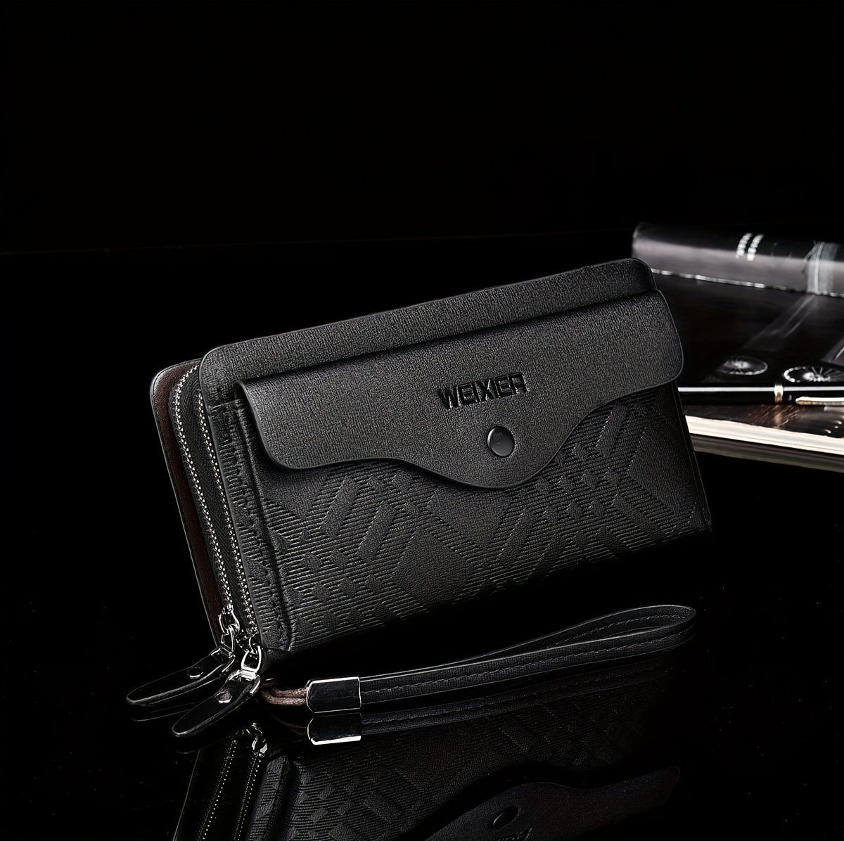 men's business clutch bag, large capacity handbag, double zipper wallet, multi card slots purse, PU leather men's accessory, waterproof men's bag, Australian professional clutch, executive clutch bag - Dark Brown - Size M - Image 8