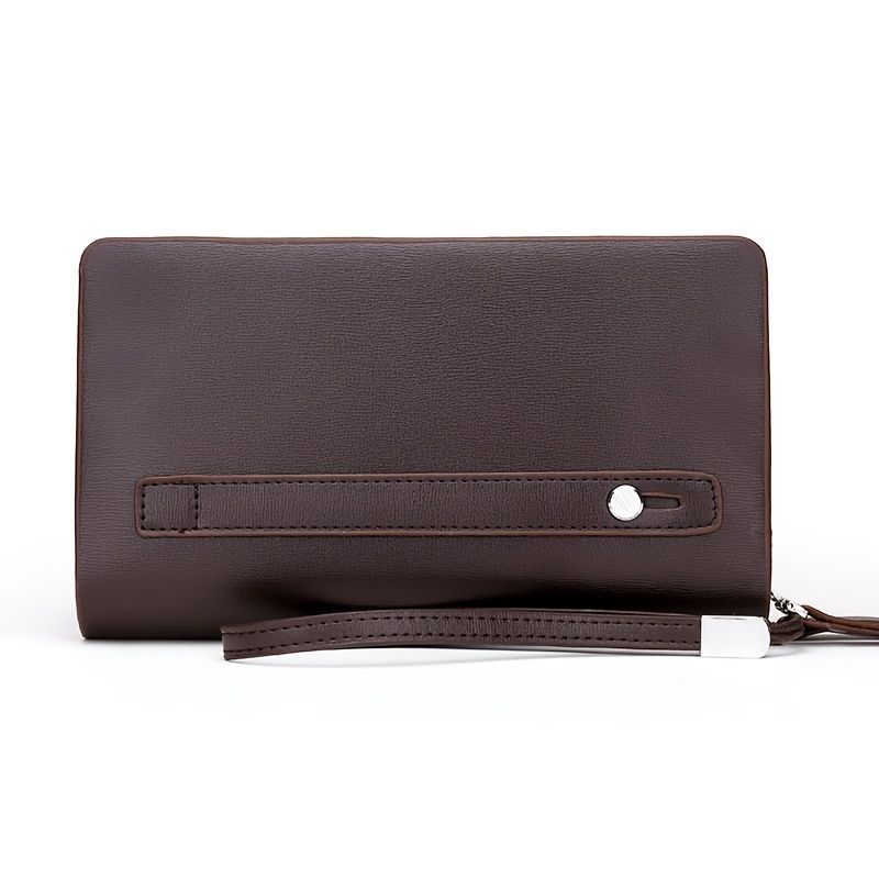 men's business clutch, double zipper handbag, large capacity phone bag, men's accessories, leather clutch bag, business travel wallet, minimalist clutch - Black - Size L - Image 3