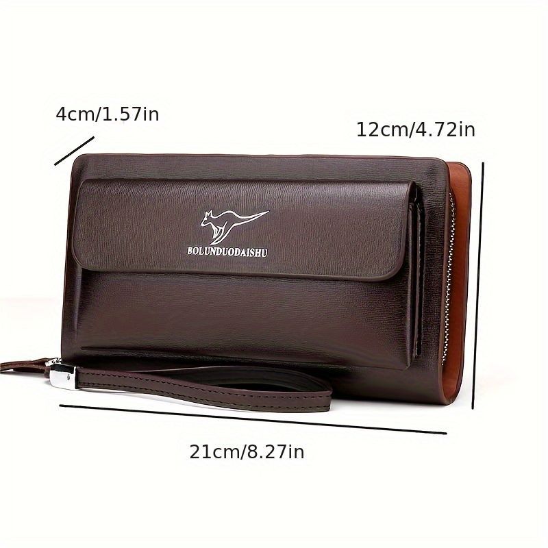 men's business clutch, double zipper handbag, large capacity phone bag, men's accessories, leather clutch bag, business travel wallet, minimalist clutch - Black - Size L - Image 7